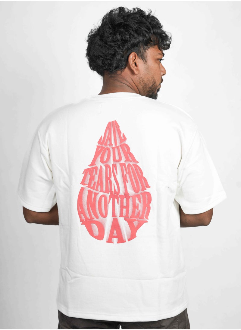 240GSM Heavyweight French Terry Cotton Oversized T-Shirt – Off White | Puff Print Typography Design