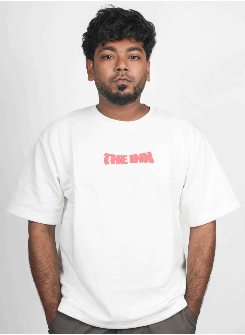 240GSM Heavyweight French Terry Cotton Oversized T-Shirt – Off White | Puff Print Typography Design