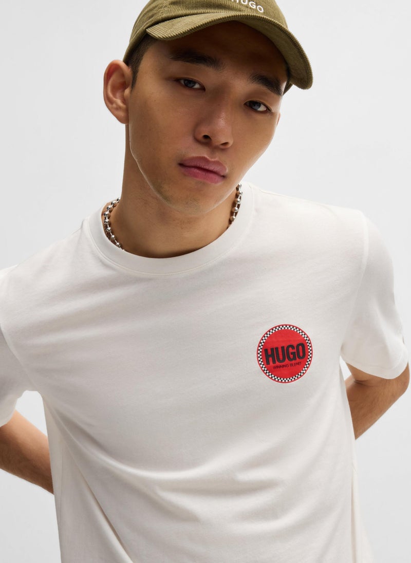 Cotton-jersey T-shirt with racing logo print