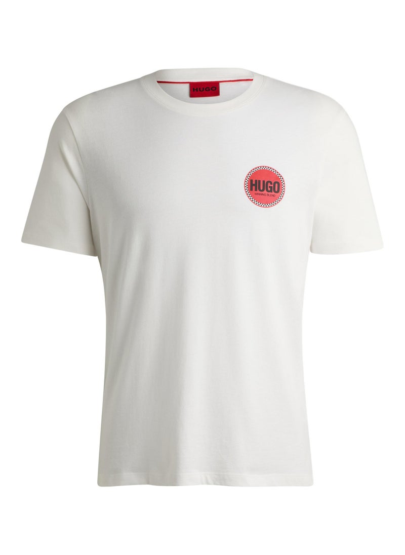 Cotton-jersey T-shirt with racing logo print
