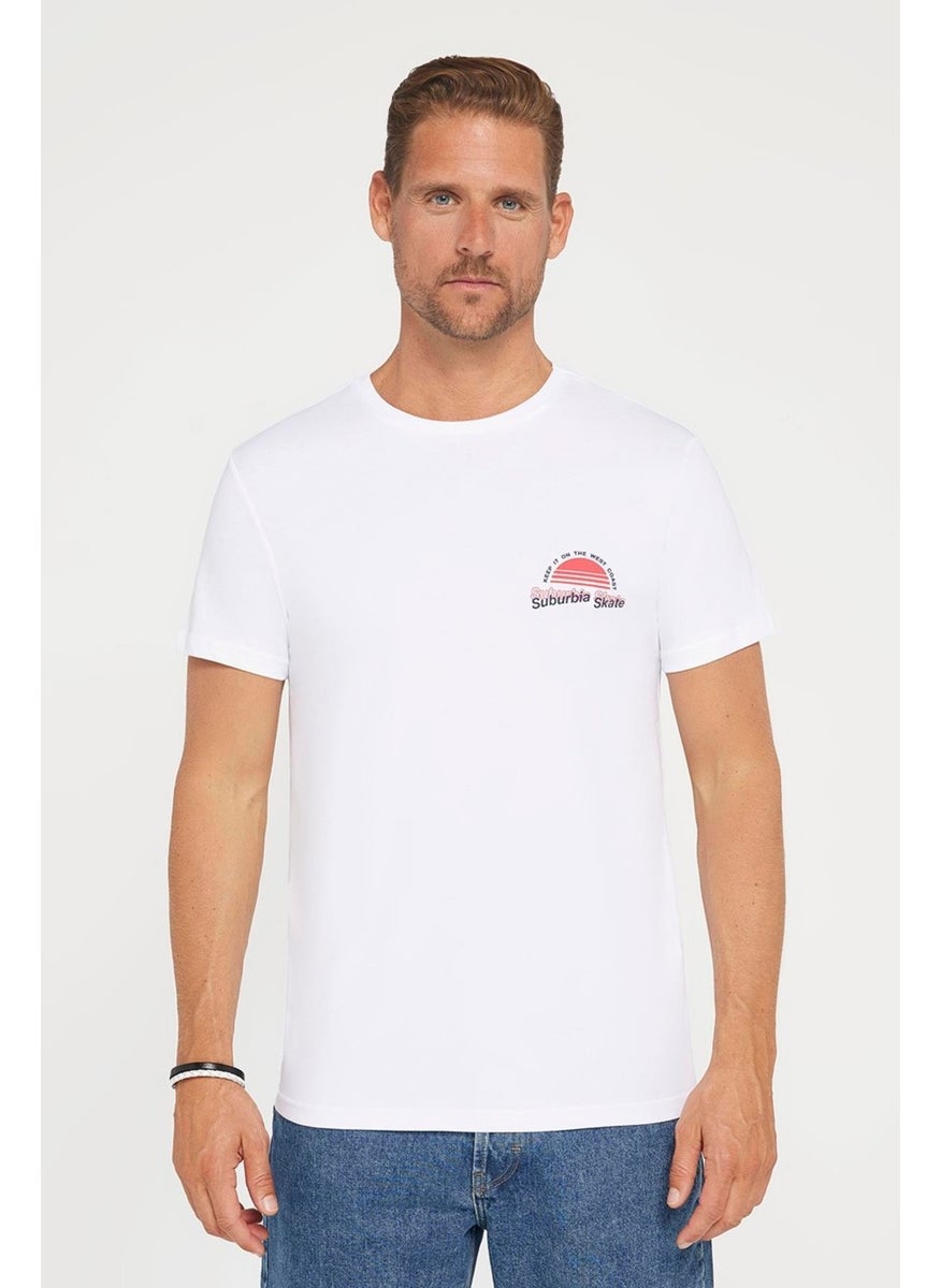 Men's Slim Fit Slim Cut 100% Cotton Soft Texture Printed White Crew Neck T-Shirt