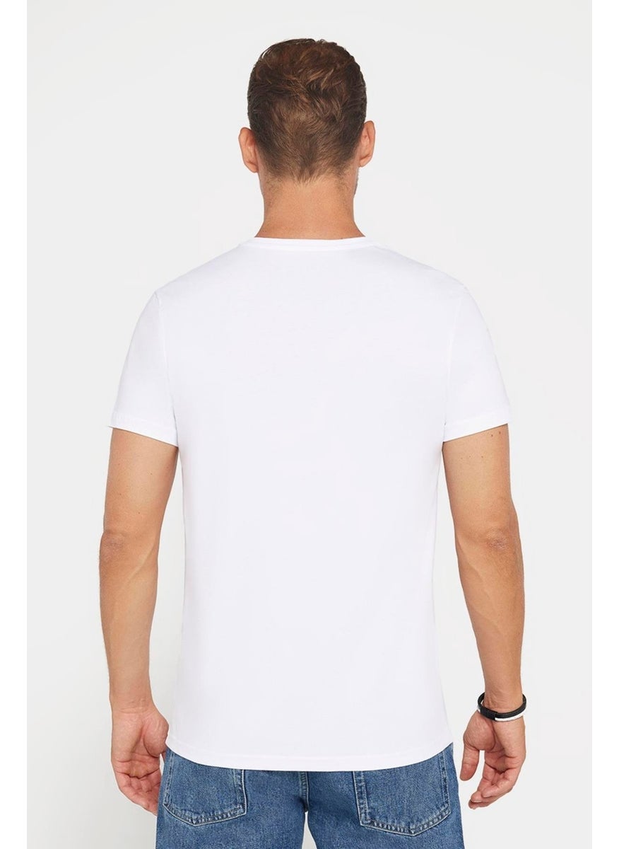 Men's Slim Fit Slim Cut 100% Cotton Soft Texture Printed White Crew Neck T-Shirt
