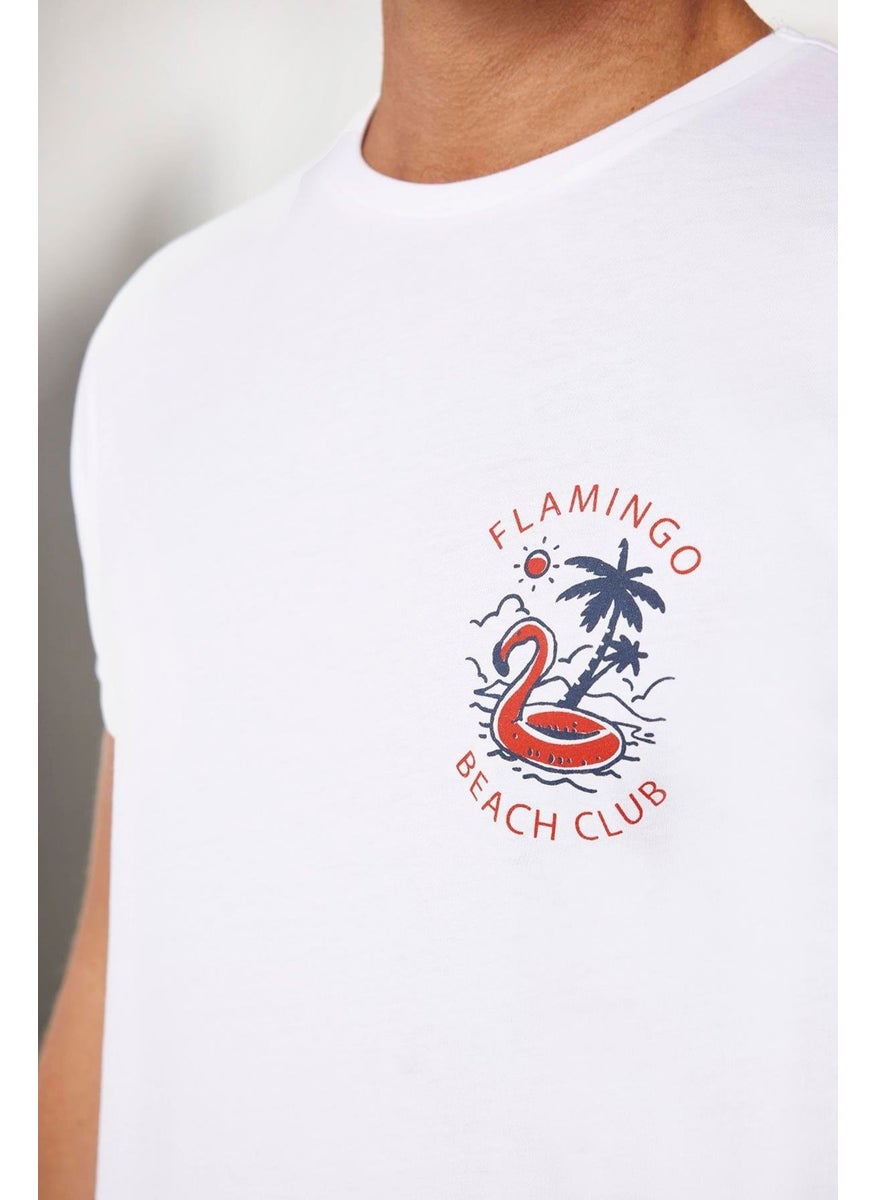 Men's Slim Fit Slim Cut 100% Cotton Soft Texture Printed White Crew Neck T-Shirt