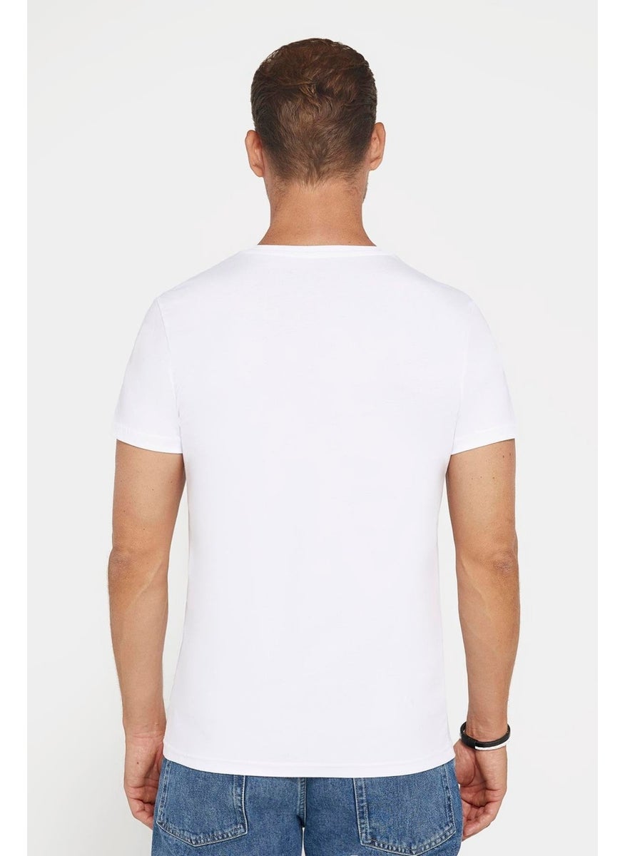 Men's Slim Fit Slim Cut 100% Cotton Soft Texture Printed White Crew Neck T-Shirt