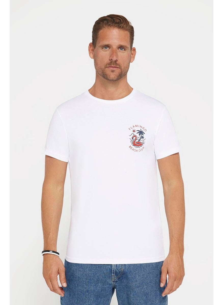Men's Slim Fit Slim Cut 100% Cotton Soft Texture Printed White Crew Neck T-Shirt