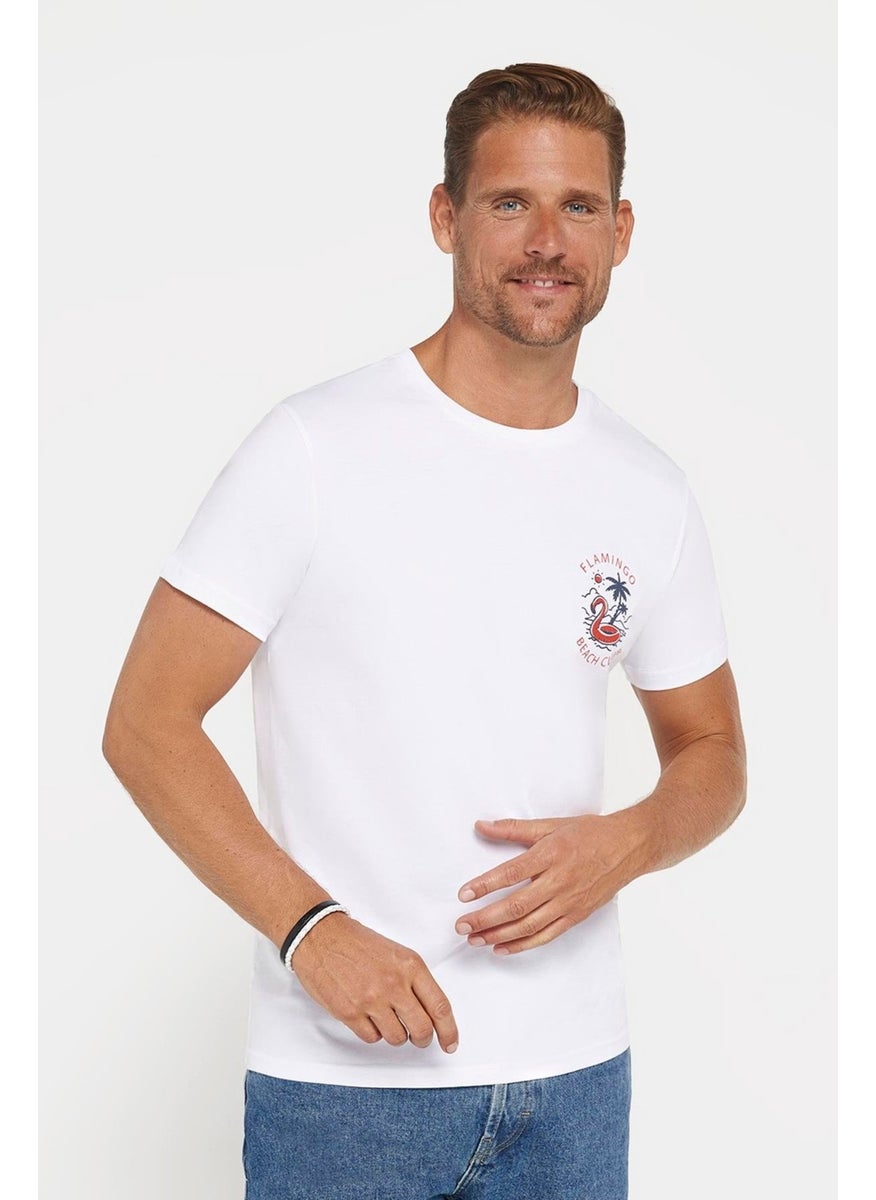 Men's Slim Fit Slim Cut 100% Cotton Soft Texture Printed White Crew Neck T-Shirt