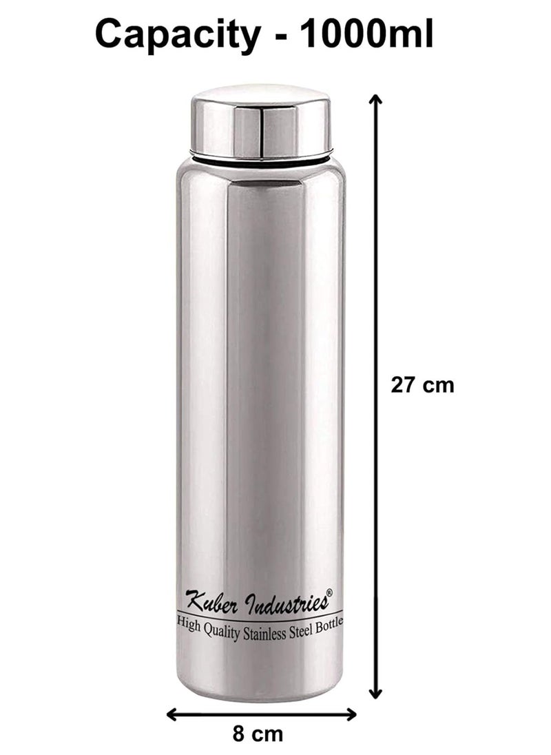 Kuber Industries Stainless Steel 2 Pieces Fridge Water Bottle, 1000 ML (Silver)