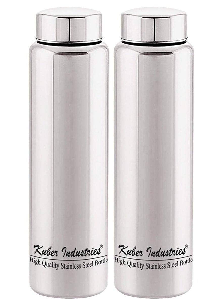Kuber Industries Stainless Steel 2 Pieces Fridge Water Bottle, 1000 ML (Silver)