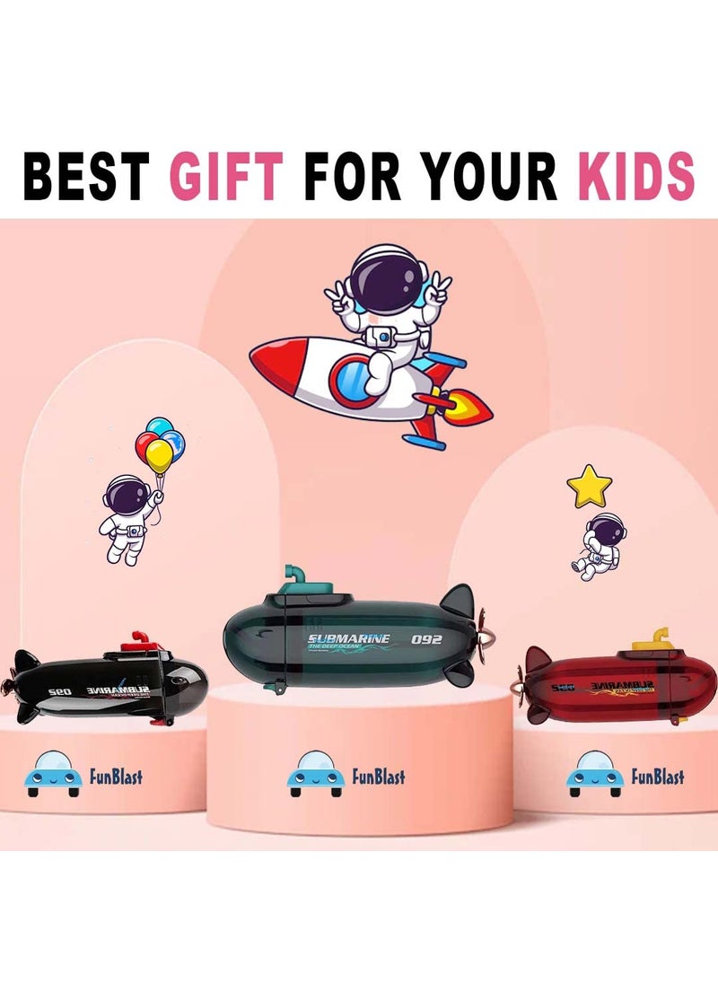FunBlast Submarine Shaped Water Bottle for Kids, Anti-Leak Kids Cartoon Water Bottle, 380 ML Tritan Water Bottle for Kids, Stylish Water Bottle with Sipper for Boys & Girls (Red, Pack of 1)