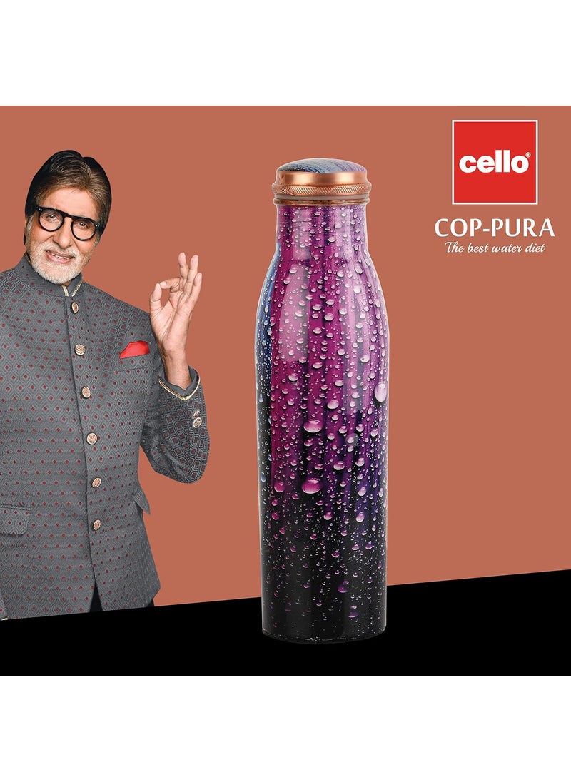 Cello Cop- Pura Good Earth Copper Bottle, 1000 Ml, Dew, Set of 1