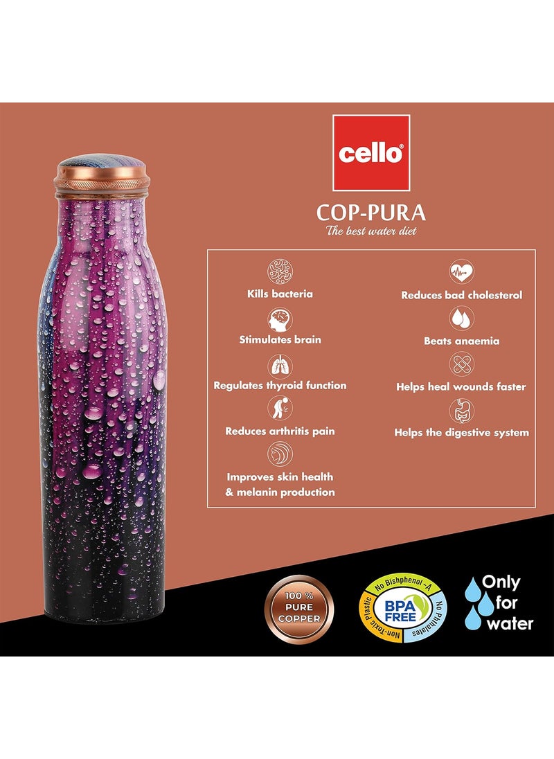 Cello Cop- Pura Good Earth Copper Bottle, 1000 Ml, Dew, Set of 1