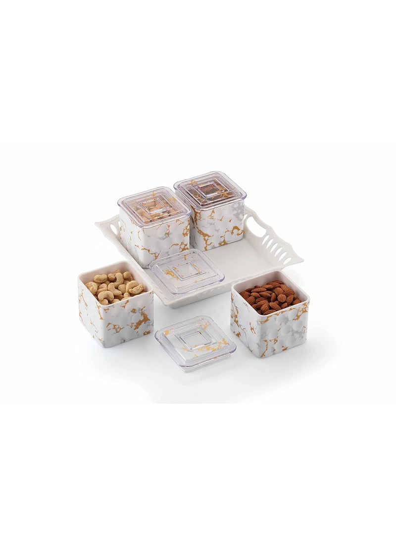 Nabhya Italian Dry Fruit Set Box with Lid & Serving Tray - 4 Pieces (Virgin plastic)