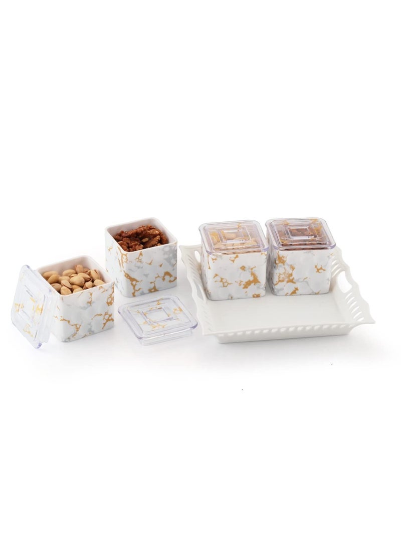 Nabhya Italian Dry Fruit Set Box with Lid & Serving Tray - 4 Pieces (Virgin plastic)