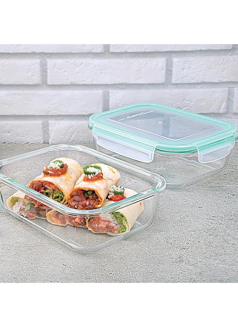La Opala Cook Serve Store 100% Borosilicate Glass Storage Container | Clip N Store with Air-Tight Snap Lid | Rectangle 1.05 L | Microwave & Oven Proof | Dishwasher & Freezer Proof | Transparent