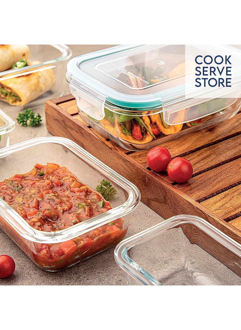 La Opala Cook Serve Store 100% Borosilicate Glass Storage Container | Clip N Store with Air-Tight Snap Lid | Rectangle 1.05 L | Microwave & Oven Proof | Dishwasher & Freezer Proof | Transparent