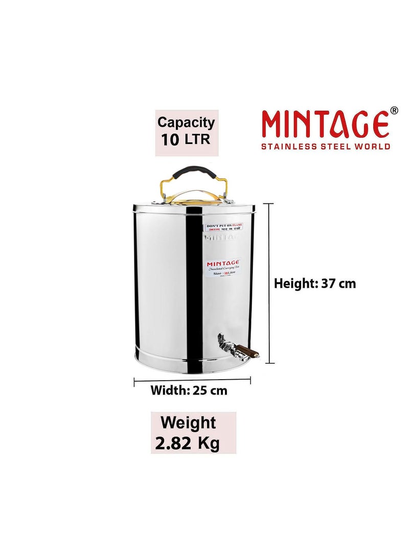 Mintage Stainless Steel Desire Tea Container 10 Liters with Leak Proof Tap | Milk/Soups/Coffee Tea Pot |Eco Friendly Hot & Cold Pot Office/Hotel |TeaPot Dispenser Jar |Chai Kettle for Canteen/Kitchen