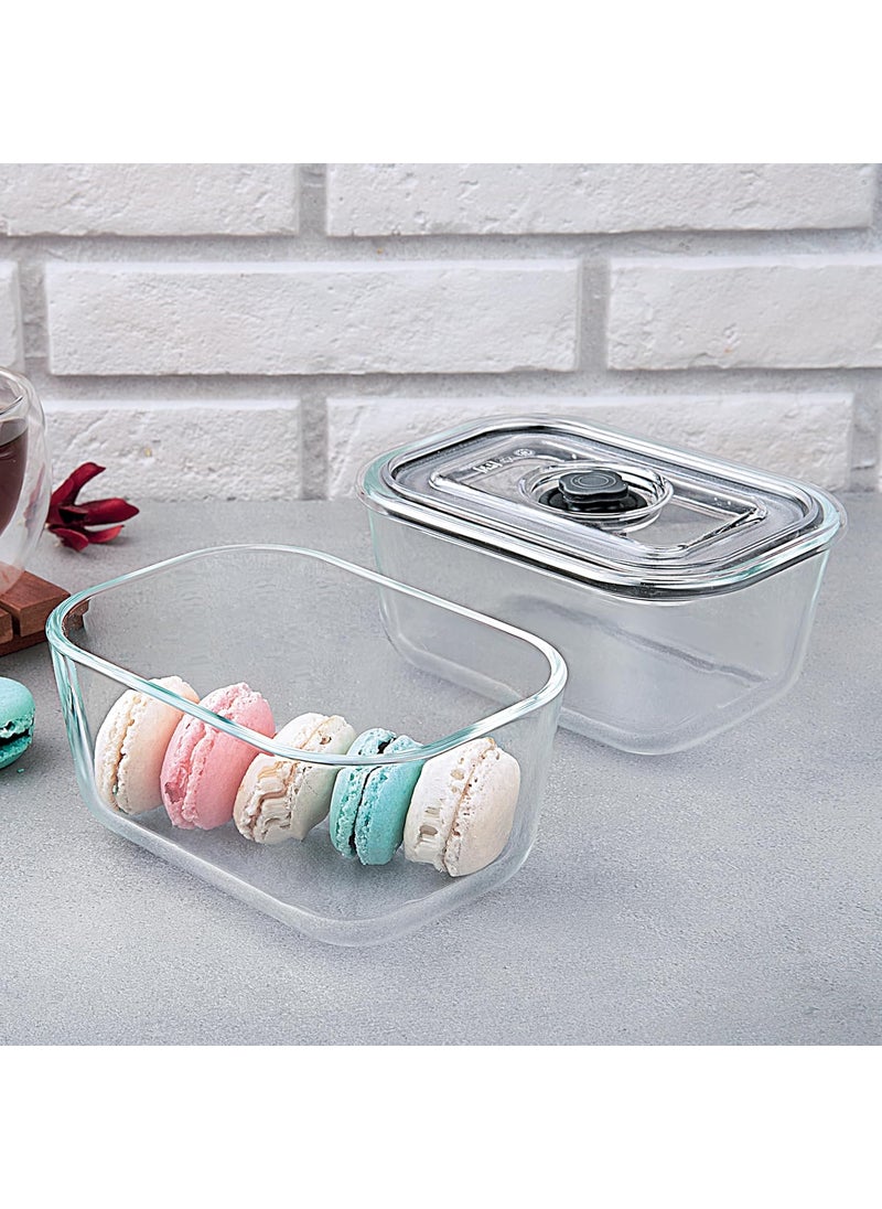 La Opala Cook Serve Store 100% Borosilicate Glass Storage Container | Preserve N Store with Air-Tight Vacuum Lid | Rectangle 800 ml | Microwave & Oven Proof | Dishwasher & Freezer Proof | Transparent