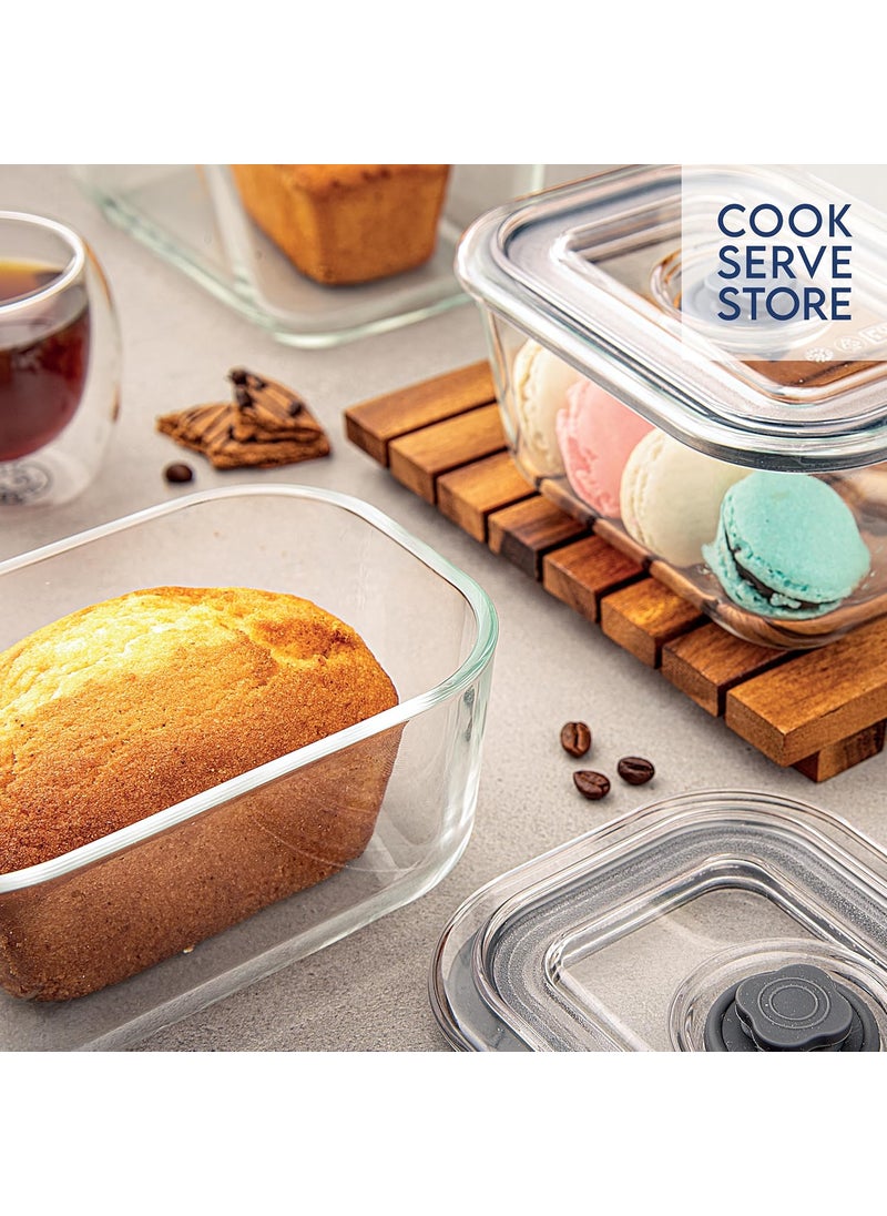 La Opala Cook Serve Store 100% Borosilicate Glass Storage Container | Preserve N Store with Air-Tight Vacuum Lid | Rectangle 800 ml | Microwave & Oven Proof | Dishwasher & Freezer Proof | Transparent