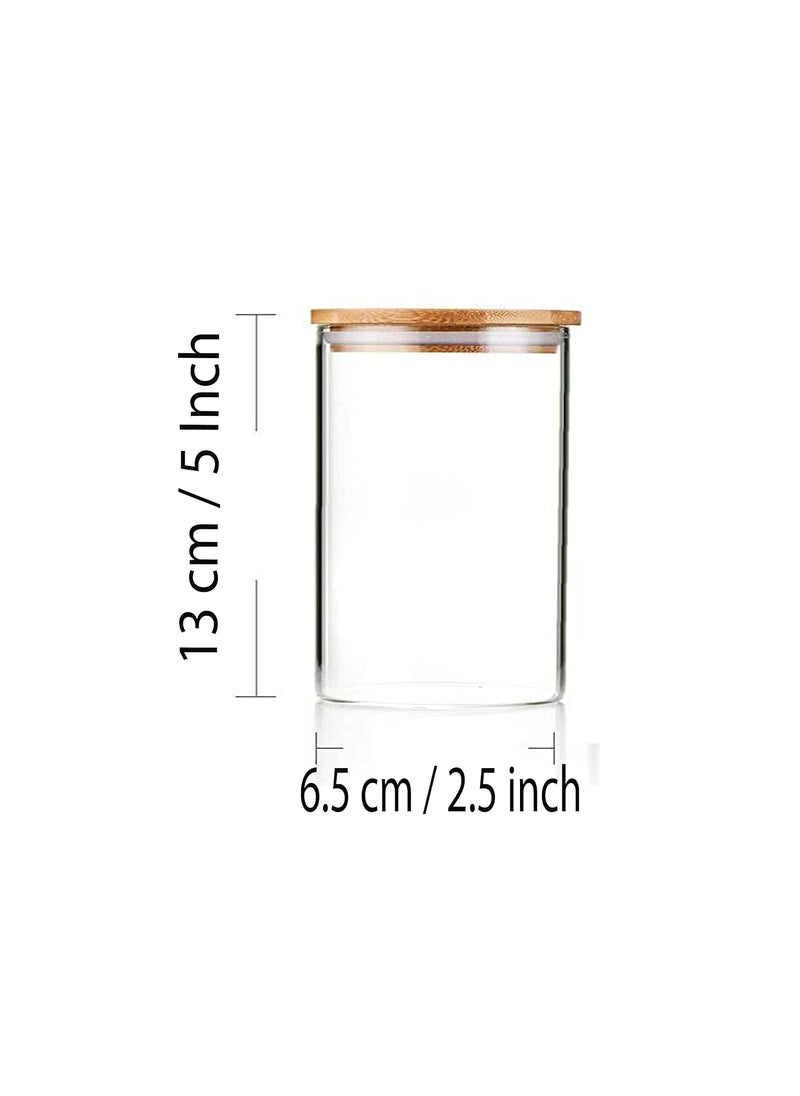 Pure Source India Bamboo Lid Airtight Glass Jar Container, 320 ML, 3 Piece, Clear