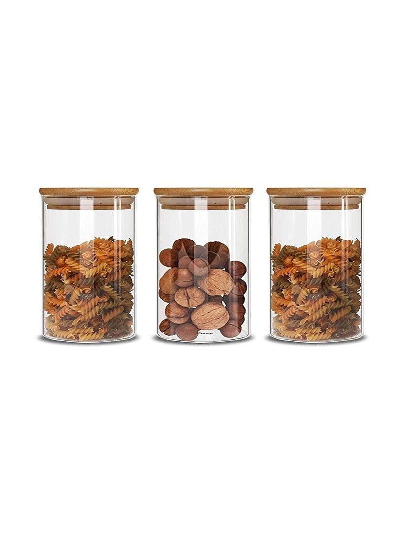 Pure Source India Bamboo Lid Airtight Glass Jar Container, 320 ML, 3 Piece, Clear