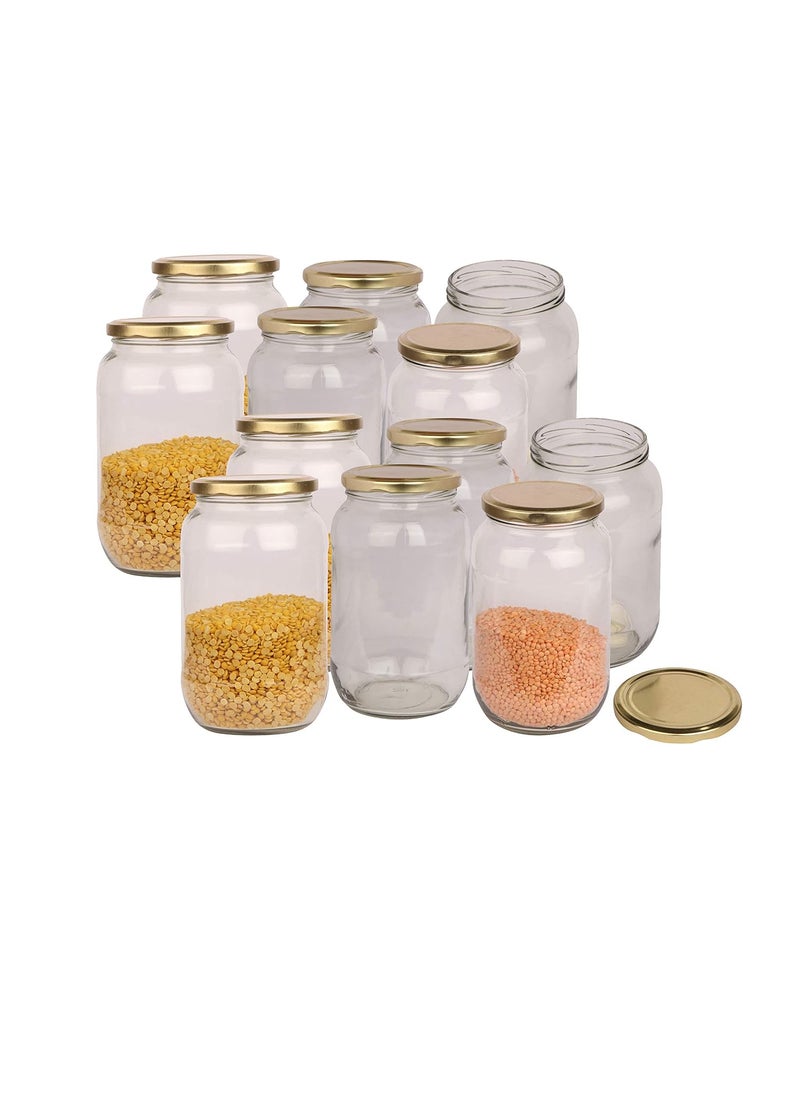 Pure Source India Glass Spice Jar Glass Container, 1 LTR, Set of 10, Transparent