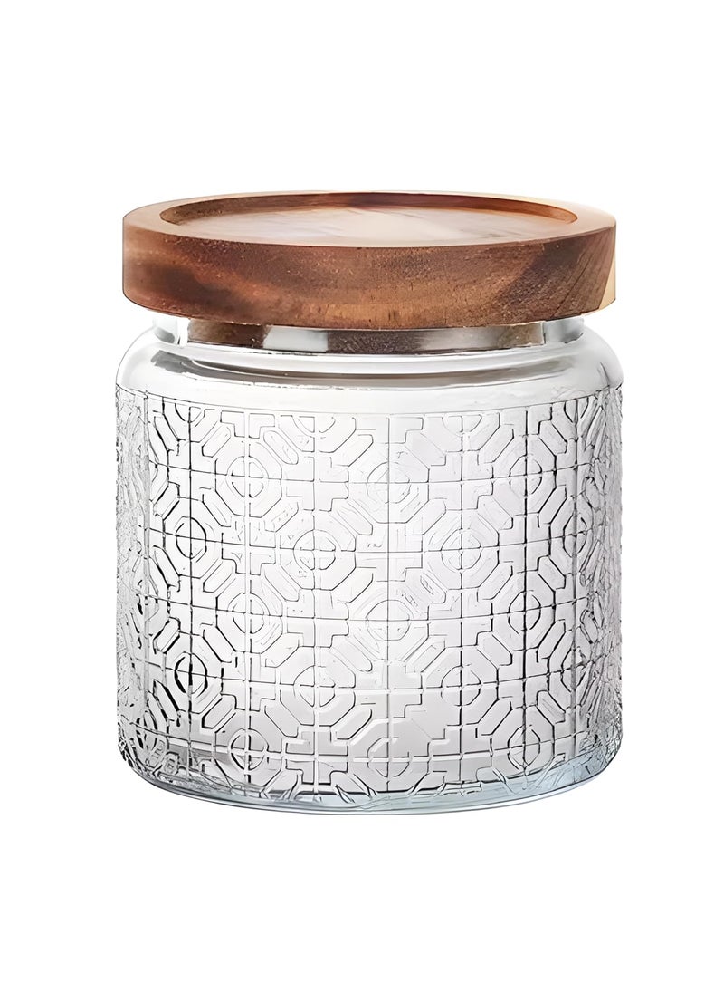UMAI Glass Jar With Wooden Lid | Airtight Kitchen Containers For Storage | Textured Glass Jars for Kitchen (500ml)