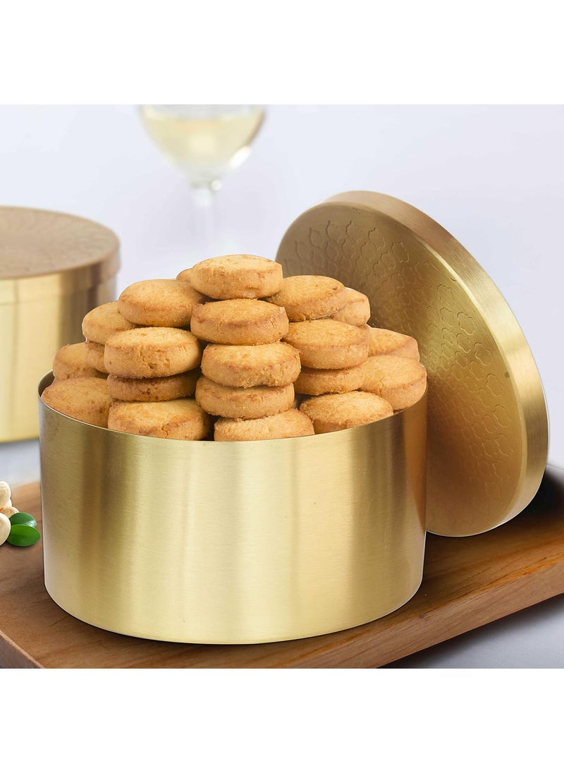 Pure Source India Brass Cookie Jar/Box, Laddu Dabba, Dry Fruit Jar 1Piece, 1200ml (Round)