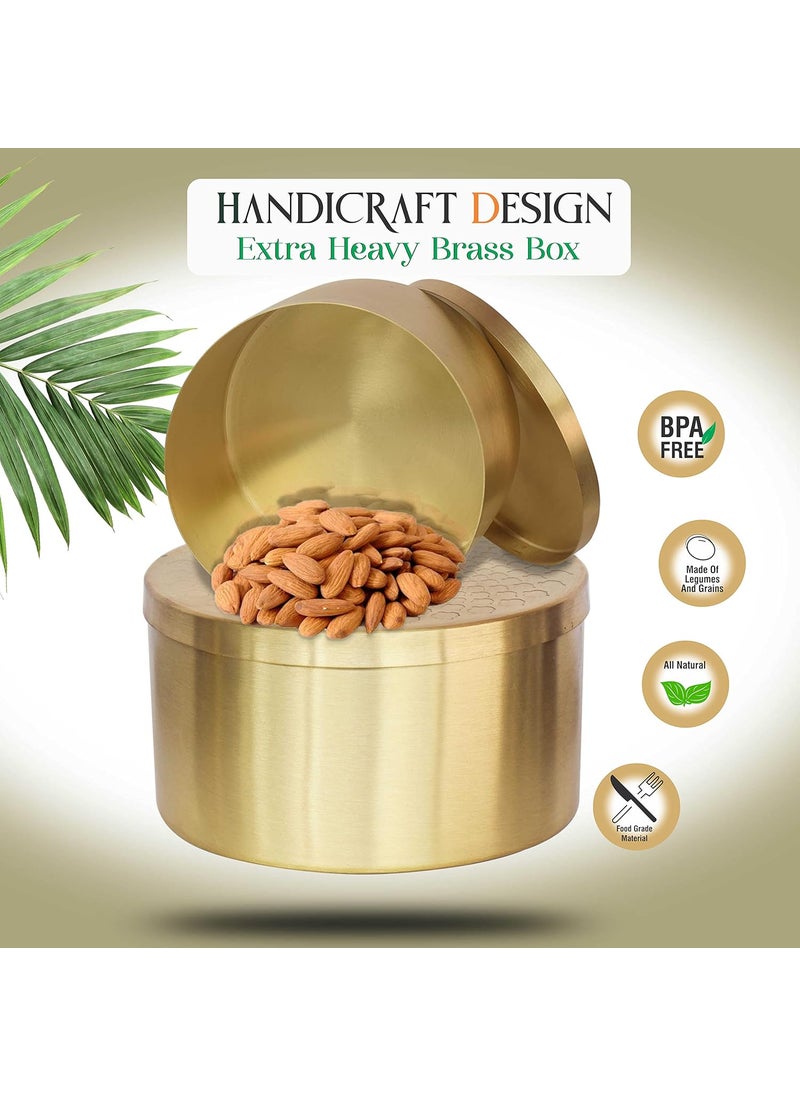 Pure Source India Brass Cookie Jar/Box, Laddu Dabba, Dry Fruit Jar 1Piece, 1200ml (Round)