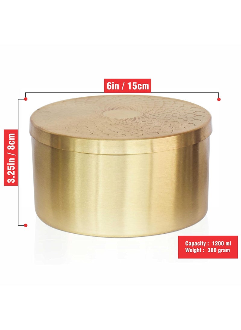 Pure Source India Brass Cookie Jar/Box, Laddu Dabba, Dry Fruit Jar 1Piece, 1200ml (Round)