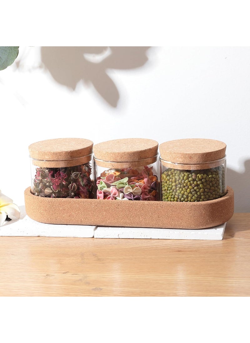 UMAI Borosilicate Glass Jars with cork lids and a cork tray | 270ml Pack of 3 | Airtight Containers with Lid | Kitchen Organizer | Multipurpose | Ideal for Snacks Spices Tea Coffee Sugar Dry Fruits