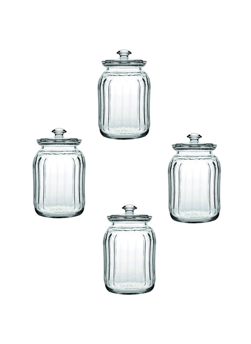 Pure Source India Round Airtight Glass Cookie Jars – 350 Ml, 4 Pieces, Clear