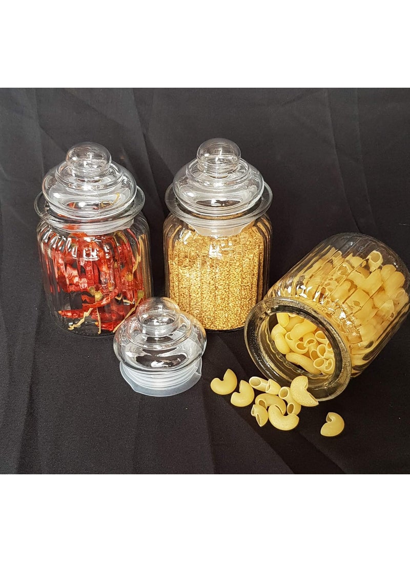 Pure Source India Round Airtight Glass Cookie Jars – 350 Ml, 4 Pieces, Clear
