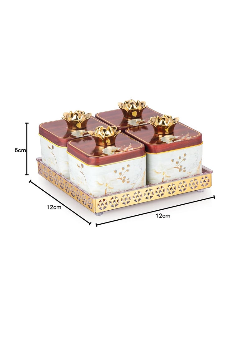Nabhya Sparkle 4pc Dry Fruits Storage Container Set With Airtight Lid & Serving Tray, Serving Tray for Serving Sweets, Chips, Cookies & Other Snacks (Pack Of 4) (White)