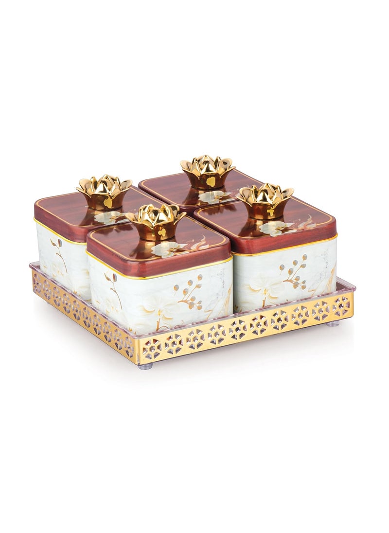 Nabhya Sparkle 4pc Dry Fruits Storage Container Set With Airtight Lid & Serving Tray, Serving Tray for Serving Sweets, Chips, Cookies & Other Snacks (Pack Of 4) (White)