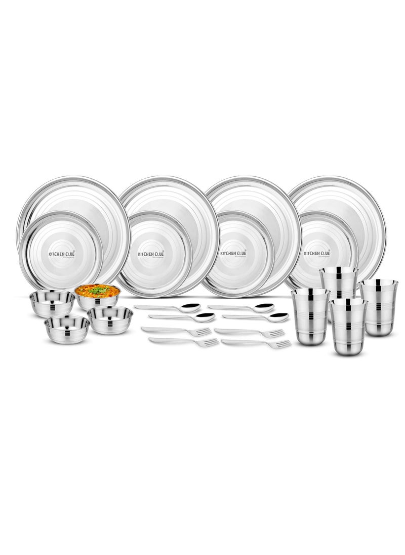 KITCHEN CLUE® Stainless Steel Dinner Gift Set of 24 pcs- High Grade Quality SS Dinnerware Set- Silver Color
