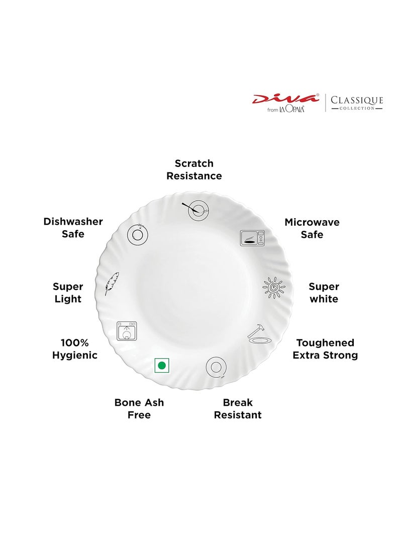Diva From La Opala , Classique Collection, Opal Glass Vegetable Bowl Set 6 Pcs, Plain White, White, 200 MLs