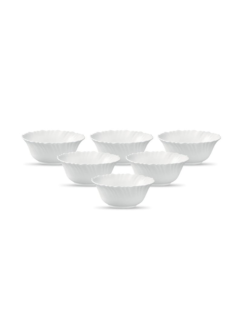 Diva From La Opala , Classique Collection, Opal Glass Vegetable Bowl Set 6 Pcs, Plain White, White, 200 MLs