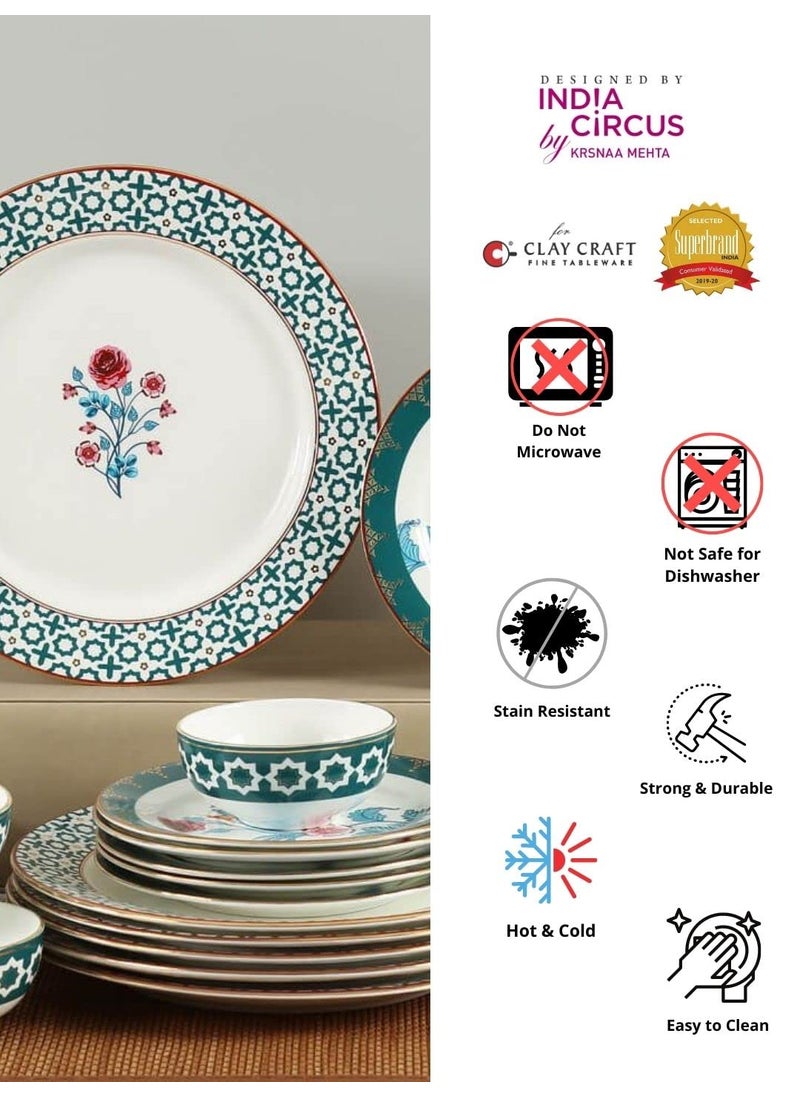 India Circus Fine Ceramic Permium 22K Liquid Gold Dinner Set 20 Pcs - for Your Premium Home Functions,White, Floral