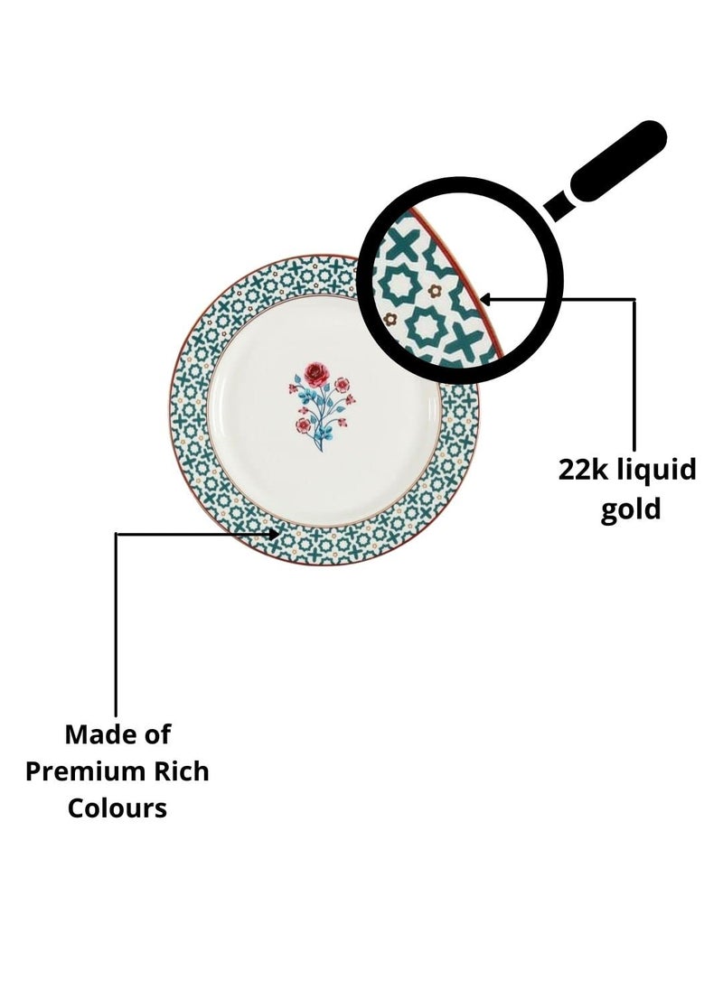 India Circus Fine Ceramic Permium 22K Liquid Gold Dinner Set 20 Pcs - for Your Premium Home Functions,White, Floral