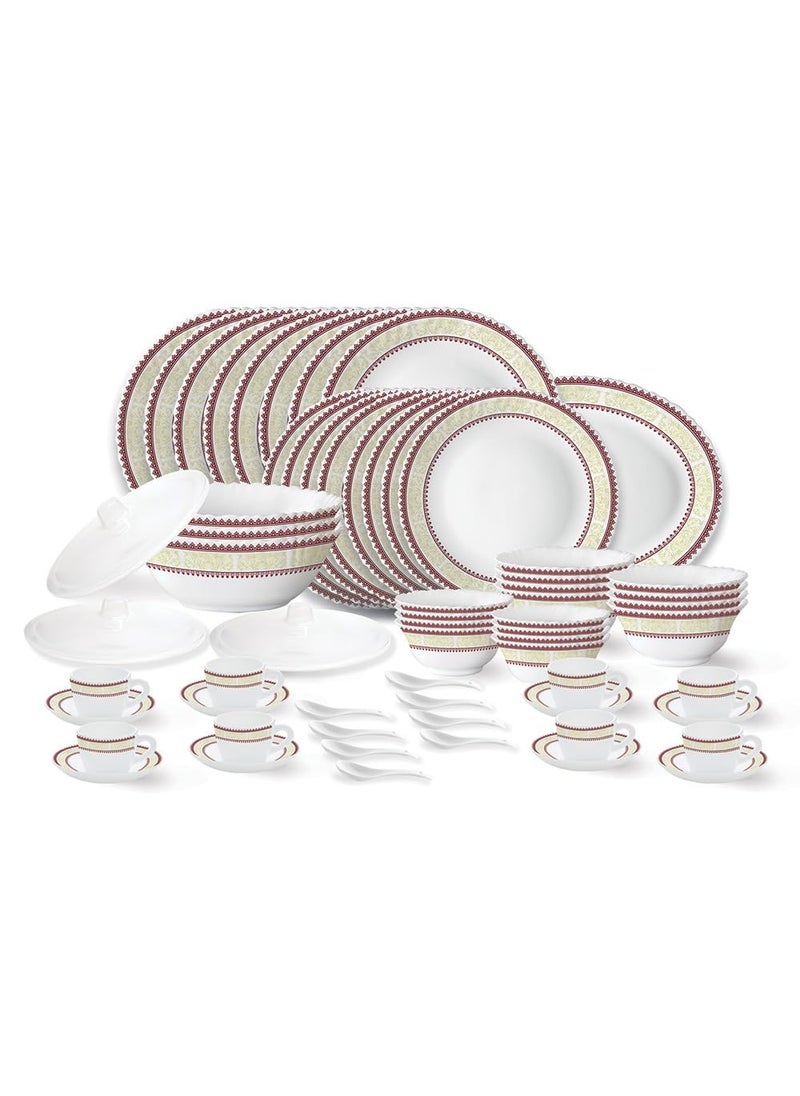 Larah by Borosil Elega Fluted Series Opalware Dinner Set | 63 Pieces for Family of 8 | Microwave & Dishwasher Safe | Bone-Ash Free | Crockery Set for Dining & Gifting | Plates & Bowls | White