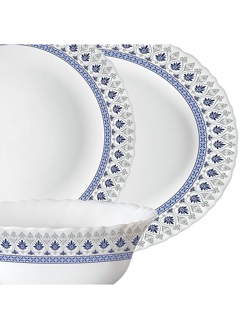 Larah by Borosil Ocean Fluted Series Opalware Dinner Set | 36 Pieces for Family of 8 | Microwave & Dishwasher Safe | Bone-Ash Free | Crockery Set for Dining & Gifting | Plates & Bowls | White