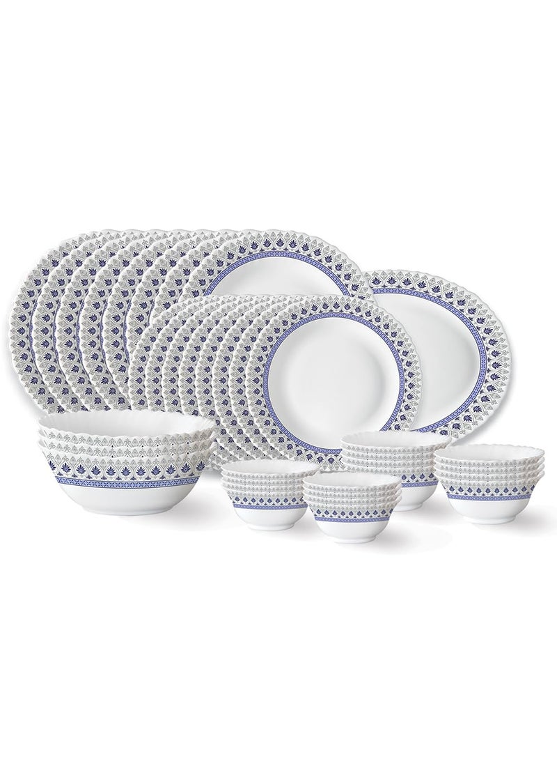 Larah by Borosil Ocean Fluted Series Opalware Dinner Set | 36 Pieces for Family of 8 | Microwave & Dishwasher Safe | Bone-Ash Free | Crockery Set for Dining & Gifting | Plates & Bowls | White