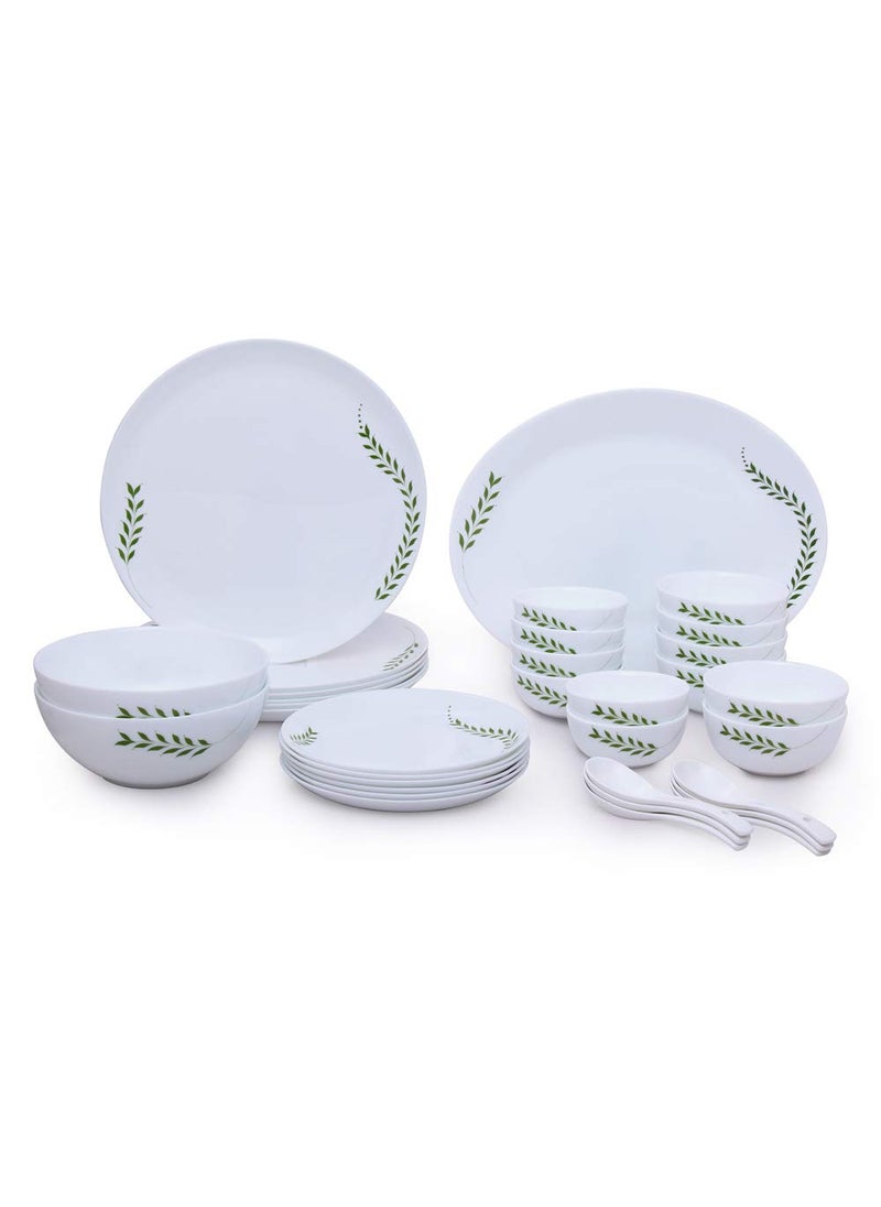Larah by Borosil - Moon Series, Botanica 33 Pieces Opalware Dinner Set, White