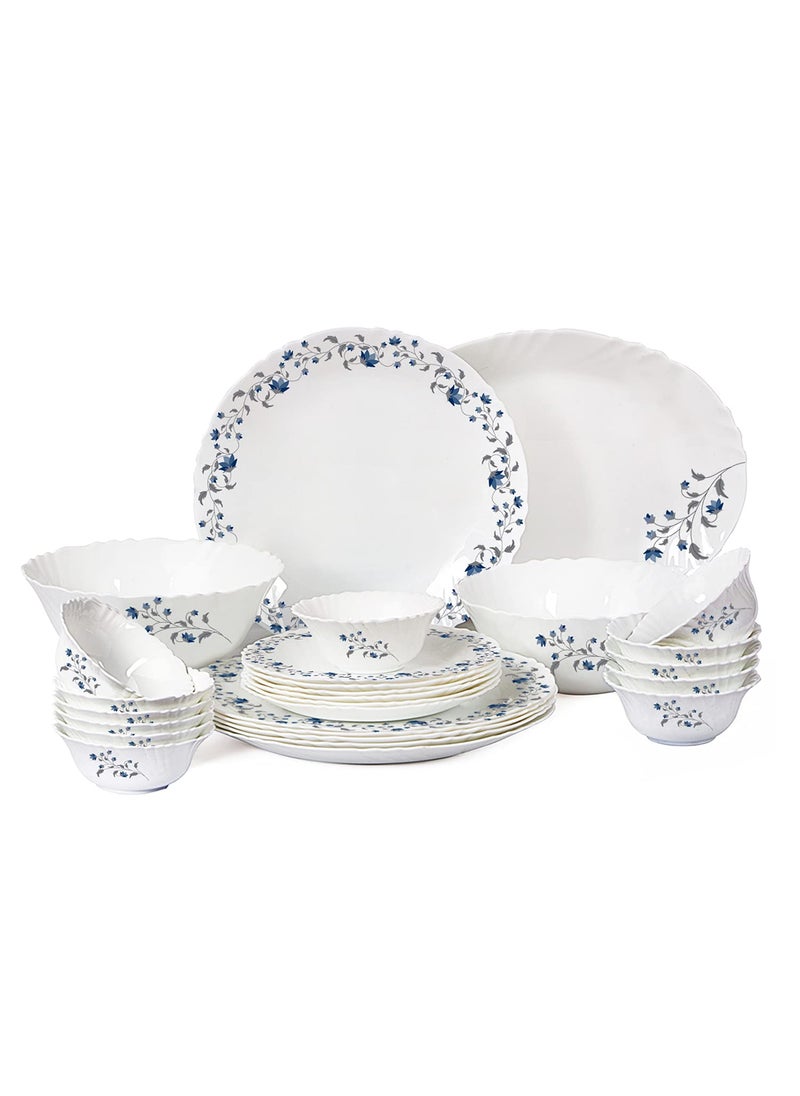 Cello Opalware Imperial Vinea Opalware Dinner Set, 27 Pieces, White