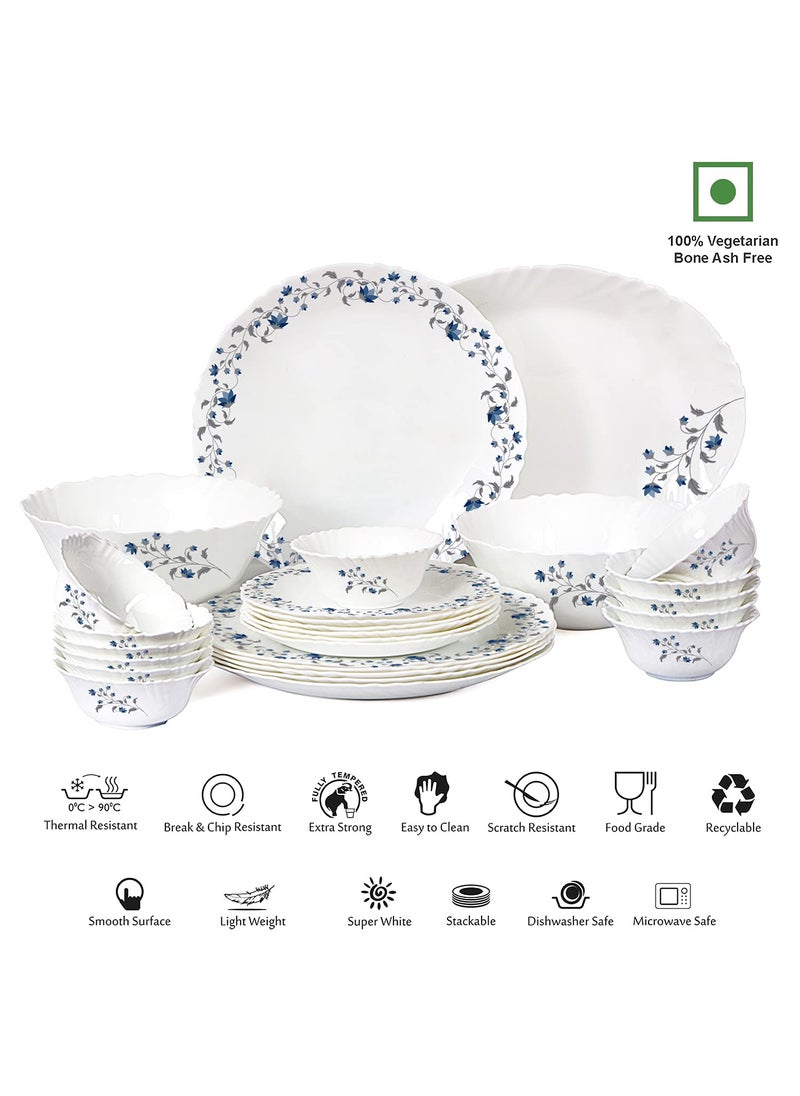 Cello Opalware Imperial Vinea Opalware Dinner Set, 27 Pieces, White