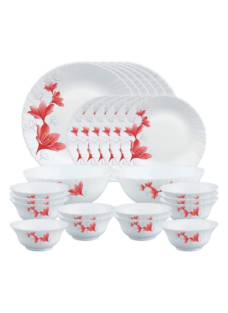 Larah by Borosil Ruby Opalware Dinner Set, 28 Pcs, White