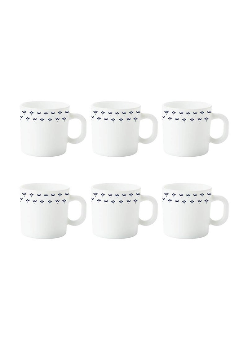 Larah by Borosil Fabula Opalware Cup Set, 6-Pieces, White