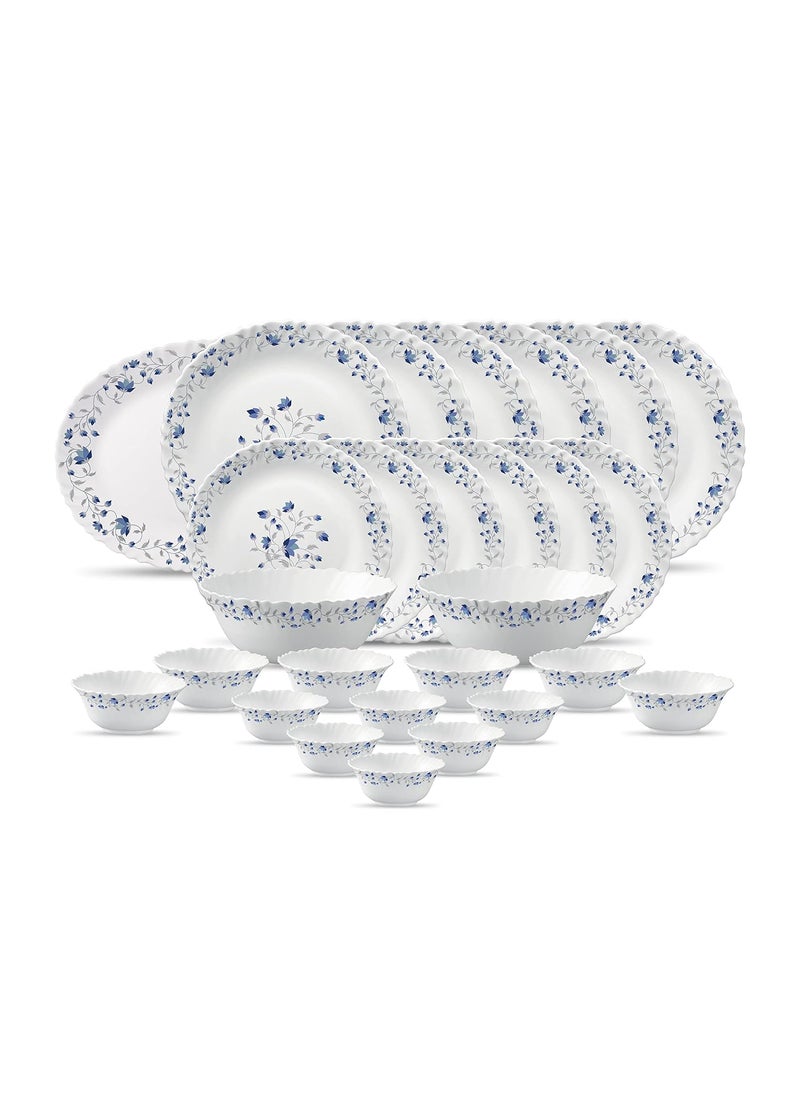 La Opala Diva, Classique Collection, Opal Glass Dinner Set 27 pcs, Blue Mystique, White