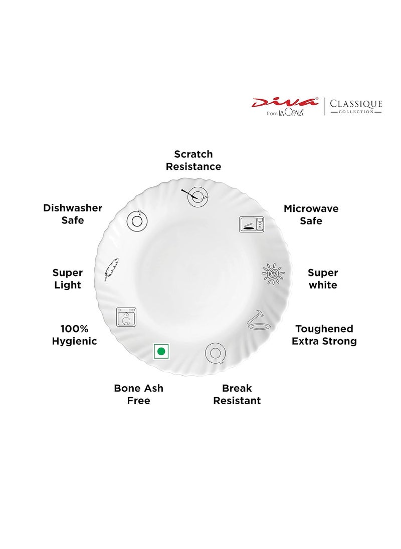 La Opala Diva, Classique Collection, Opal Glass Dinner Set 27 pcs, Blue Mystique, White