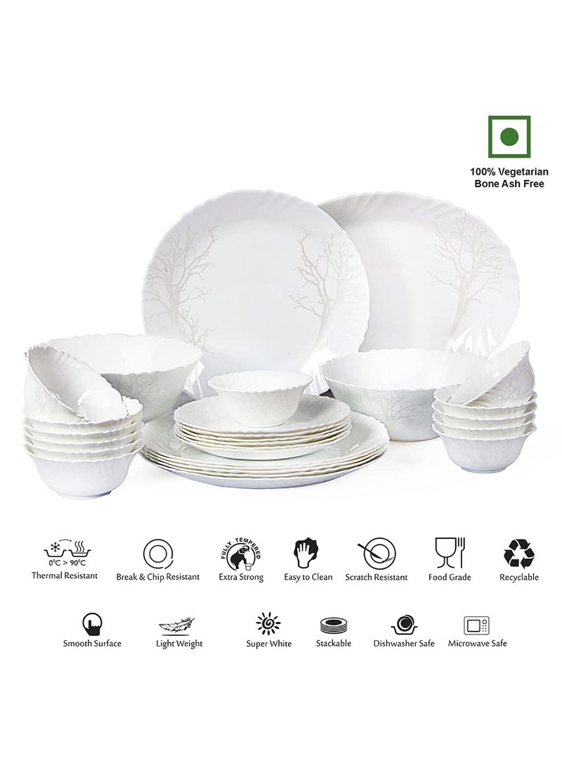 Cello Imperial Winter Frost Opalware Dinner Set, 11 inch Full Plate, 27 Pieces, White